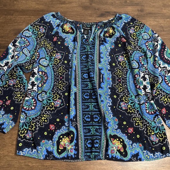 Lane Bryant Tops - Lane Bryant Womens sz 18/20 Blue Paisley 3/4 Sleeve BoHo Peasant Blouse Shirt